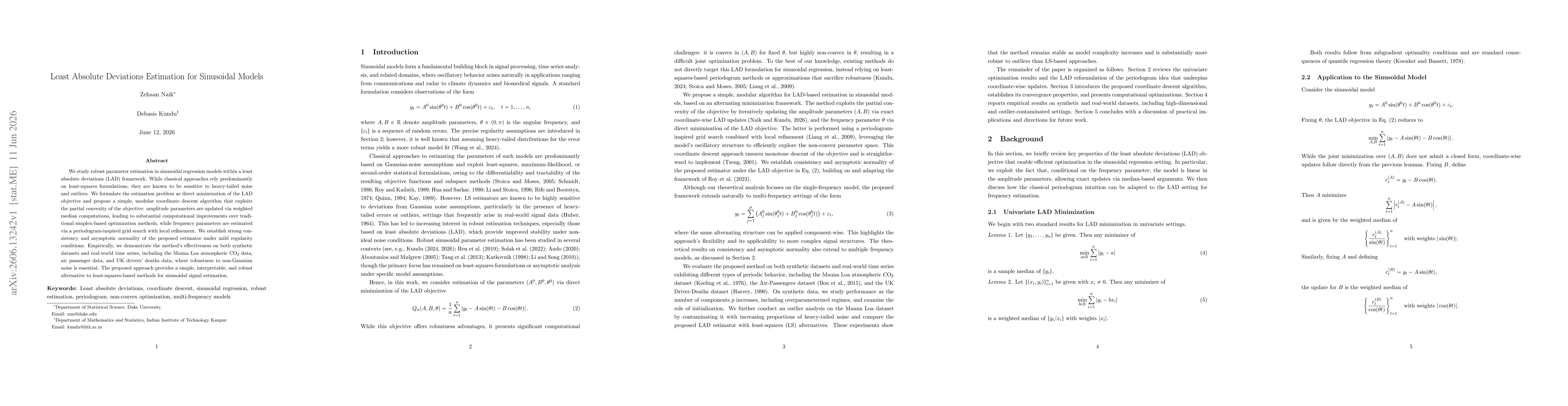 Thumbnail for Least Absolute Deviations Estimation for Sinusoidal Models