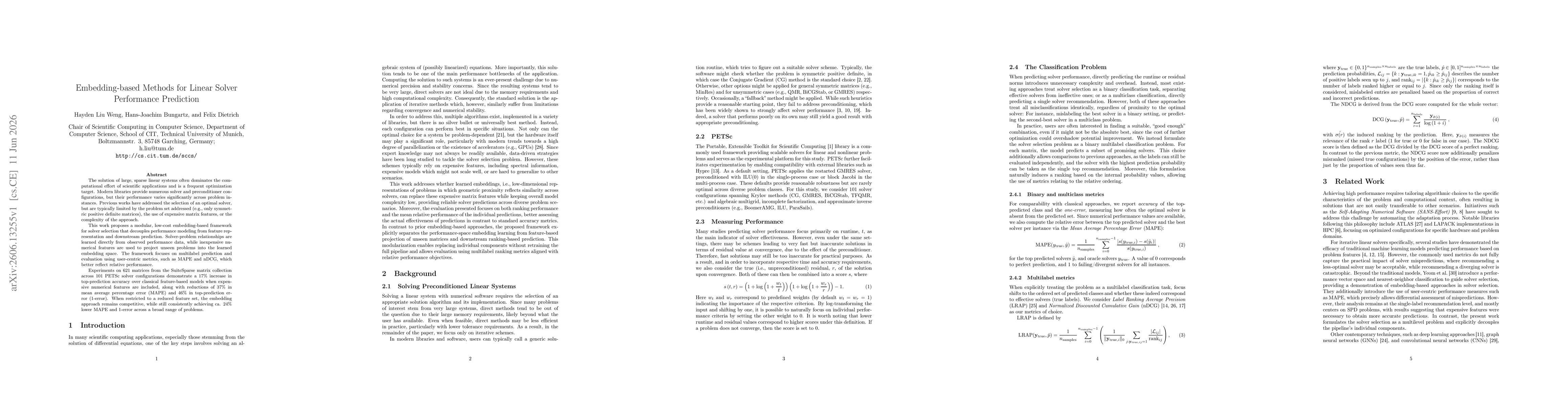 Thumbnail for Embedding-based Methods for Linear Solver Performance Prediction