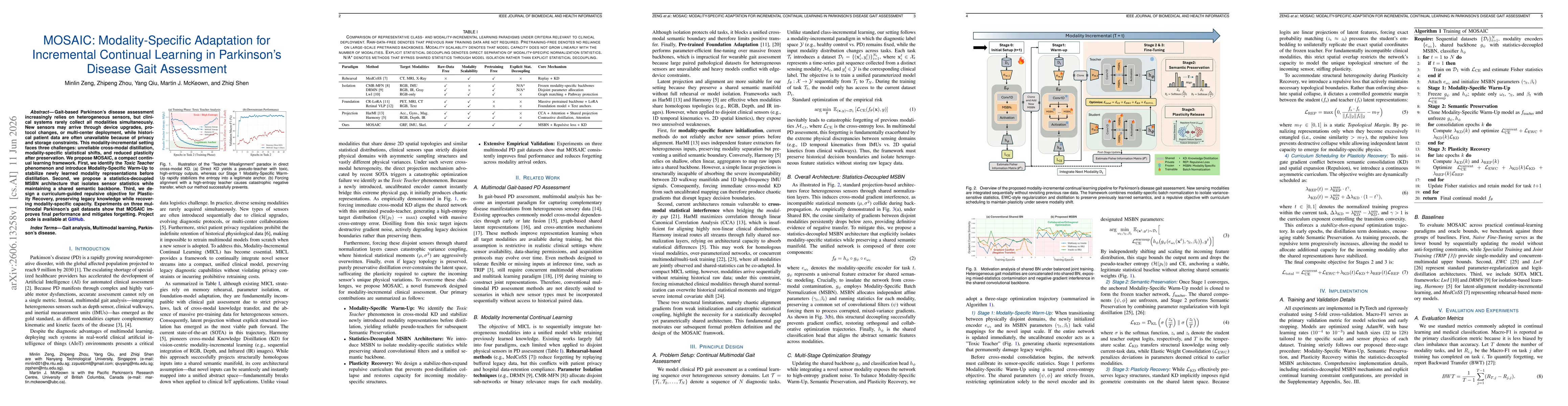 Thumbnail for MOSAIC: Modality-Specific Adaptation for Incremental Continual Learning in Parkinson's Disease Gait Assessment