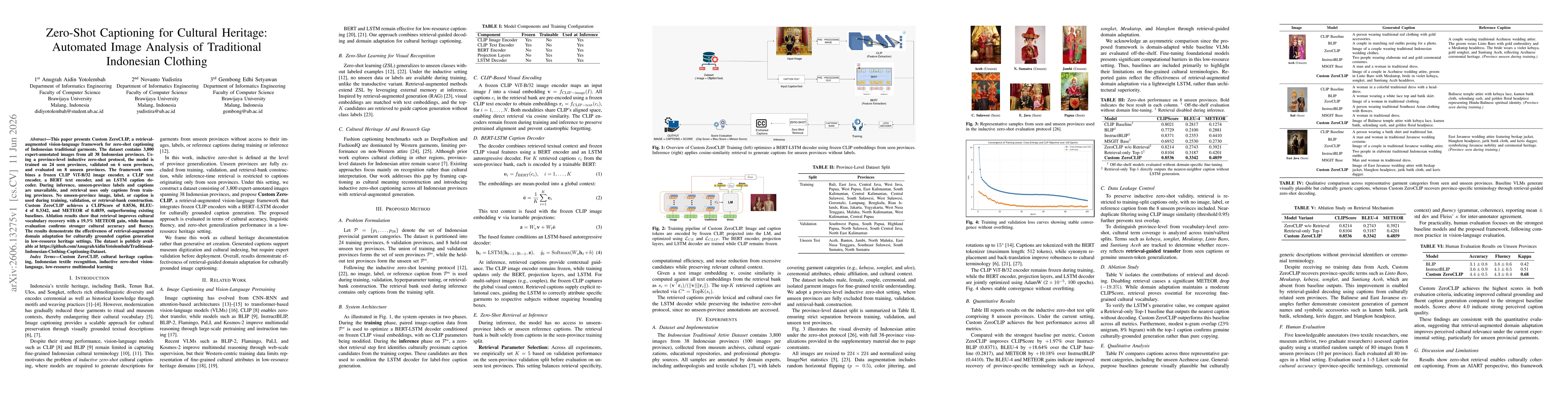 Thumbnail for Zero-Shot Captioning for Cultural Heritage: Automated Image Analysis of Traditional Indonesian Clothing