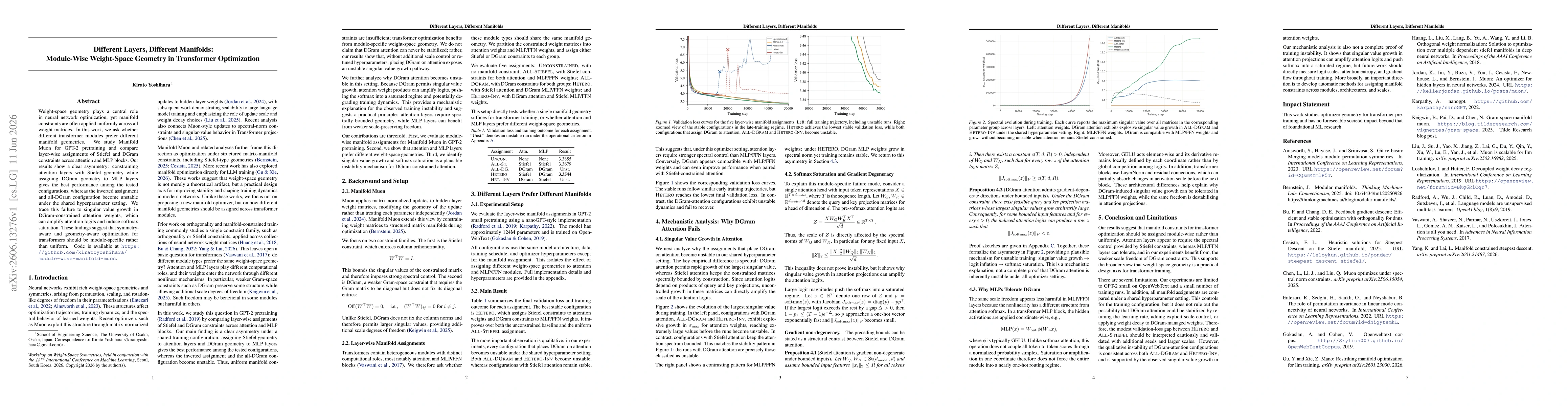 Thumbnail for Different Layers, Different Manifolds: Module-Wise Weight-Space Geometry in Transformer Optimization