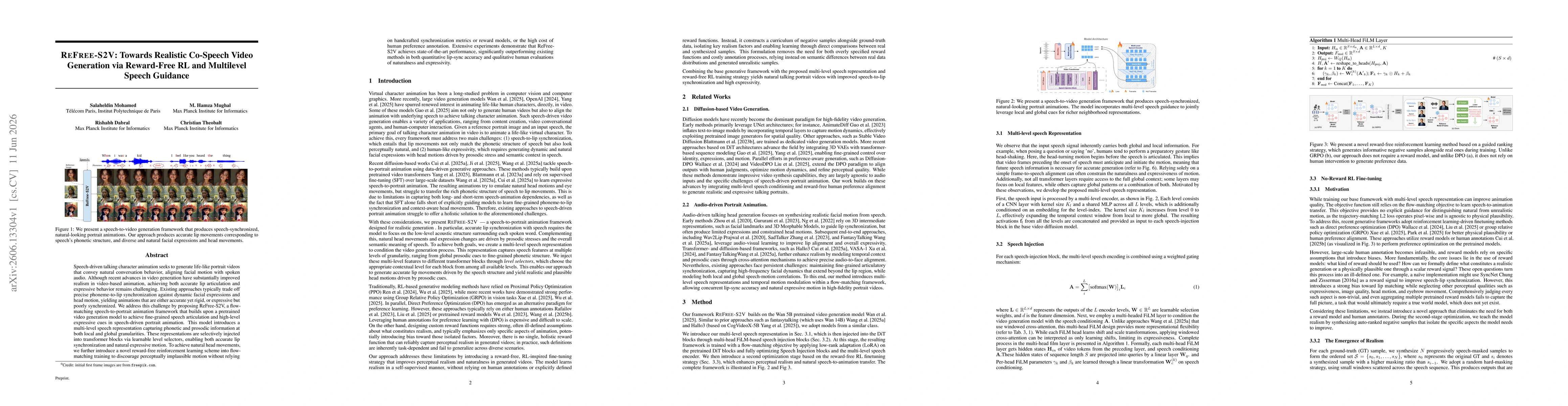Thumbnail for ReFree: Towards Realistic Co-Speech Video Generation via Reward-Free RL and Multilevel Speech Guidance