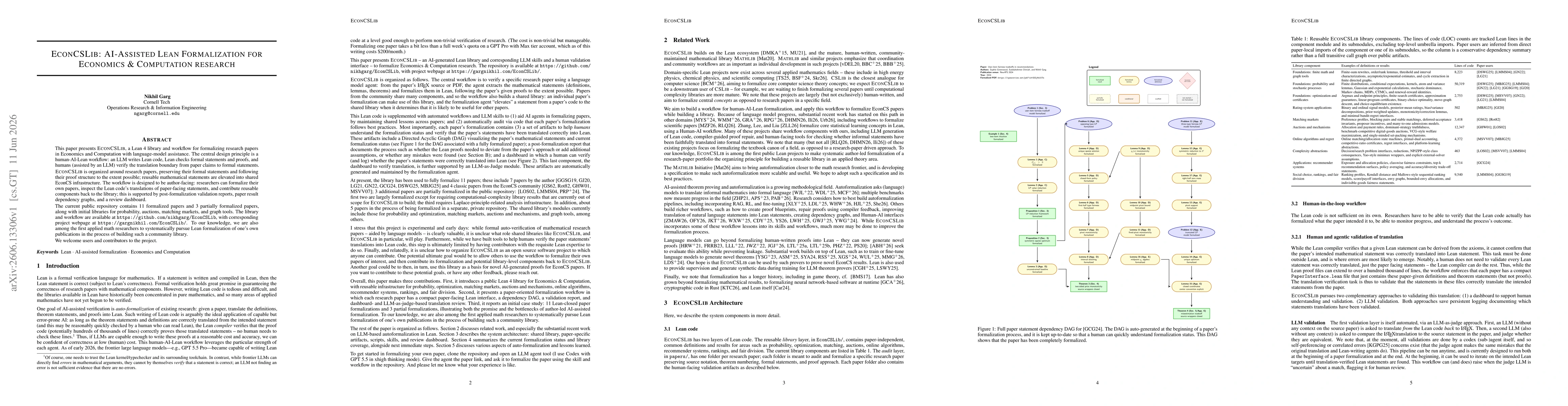 Thumbnail for EconCSLib: AI-Assisted Lean Formalization for Economics & Computation research