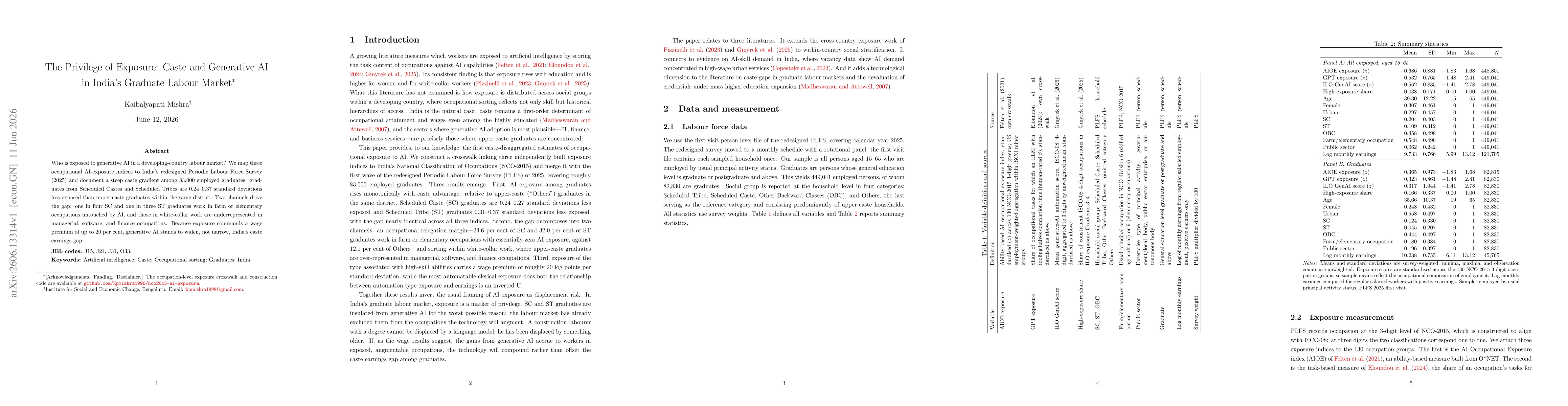 Thumbnail for The Privilege of Exposure: Caste and Generative AI in India's Graduate Labour Market