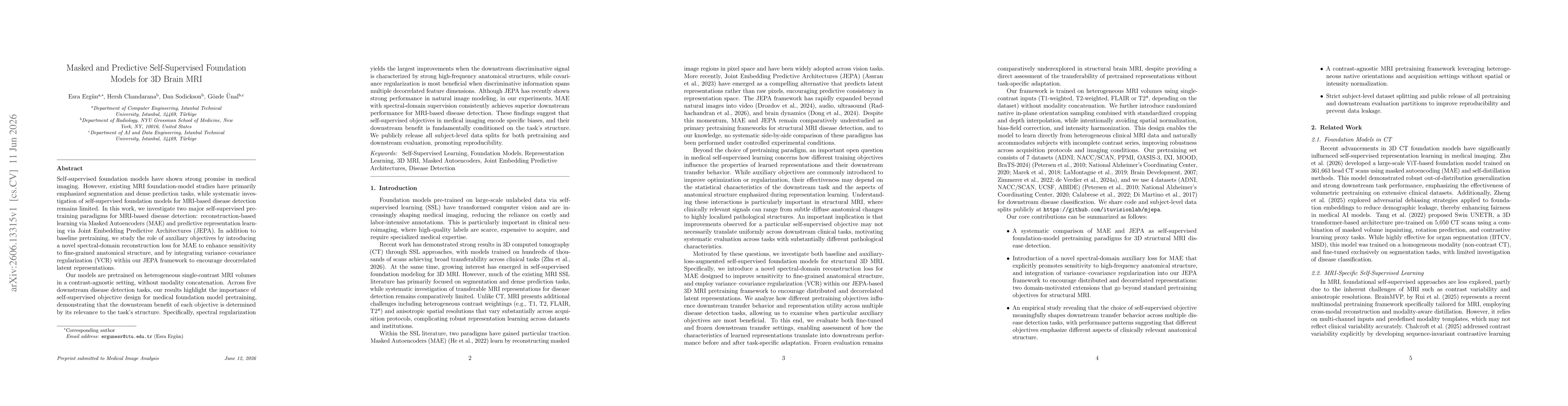 Thumbnail for Masked and Predictive Self-Supervised Foundation Models for 3D Brain MRI