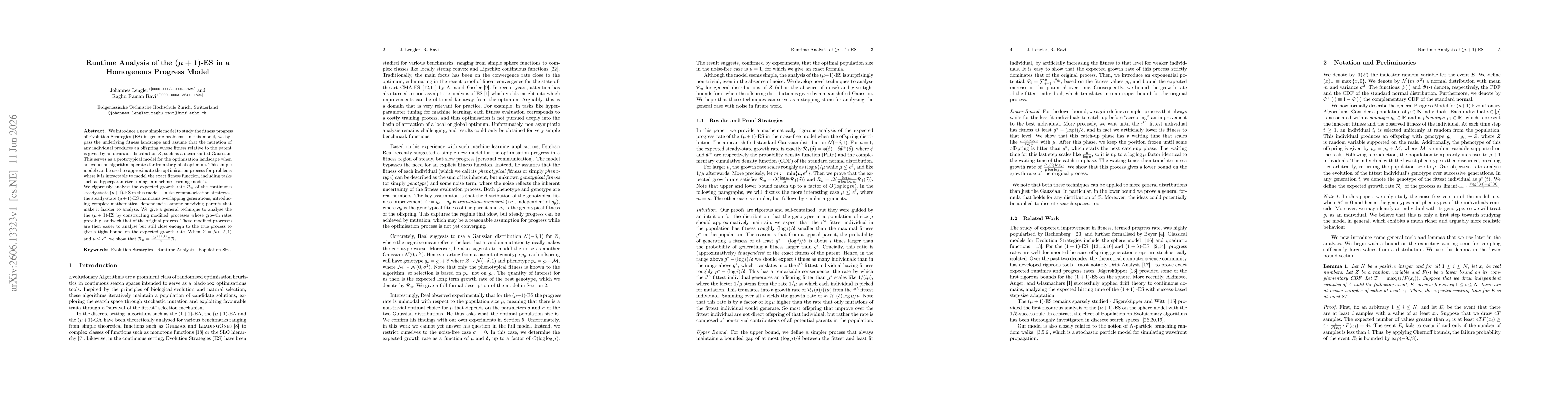Thumbnail for Runtime Analysis of the $(μ+ 1)$-ES in a Homogenous Progress Model