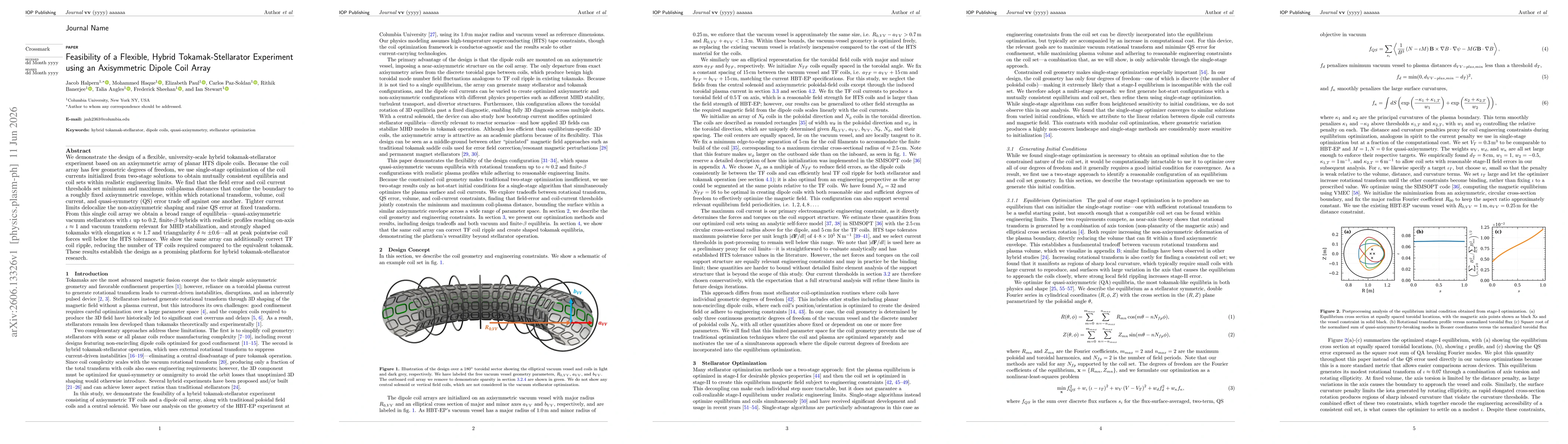Thumbnail for Feasibility of a Flexible, Hybrid Tokamak-Stellarator Experiment using an Axisymmetric Dipole Coil Array