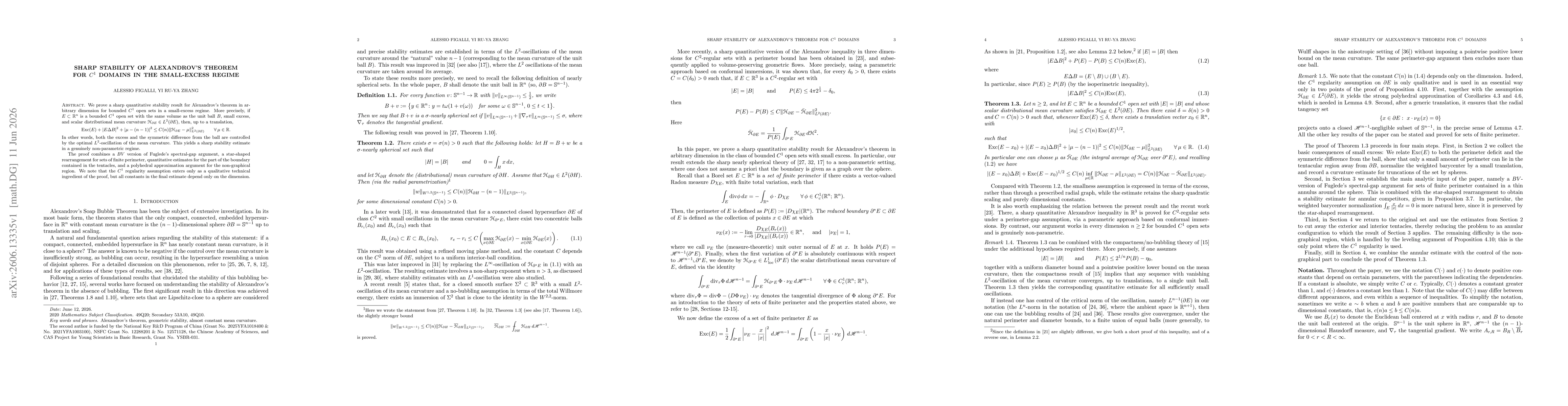 Thumbnail for Sharp stability of Alexandrov's theorem for $C^1$ domains in the small-excess regime