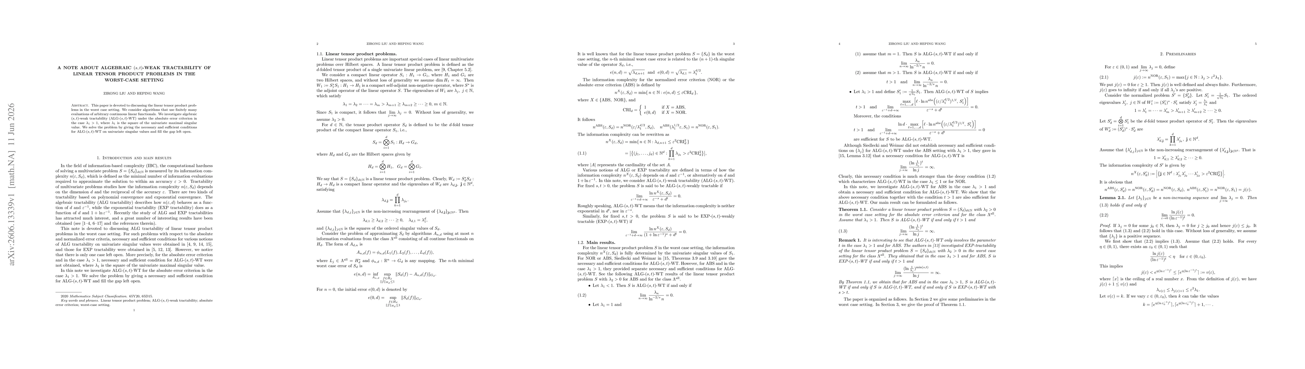 Thumbnail for A Note About Algebraic $(s, t)$-Weak Tractability Of Linear Tensor Product Problems In The Worst-Case Setting