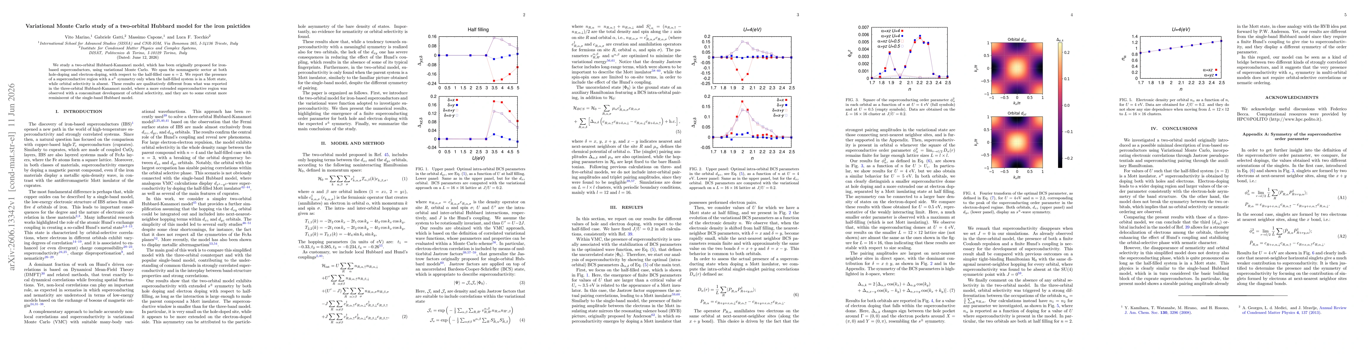 Thumbnail for Variational Monte Carlo study of a two-orbital Hubbard model for the iron pnictides