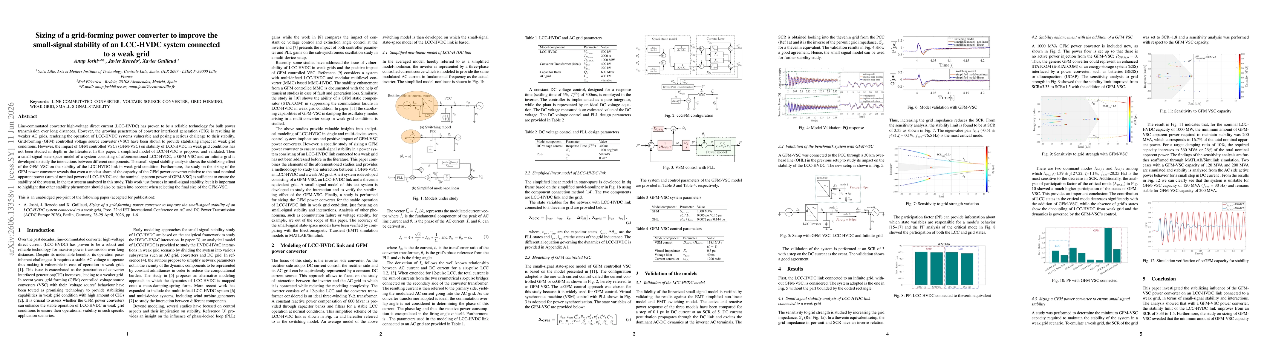 Thumbnail for Sizing of a grid-forming power converter to improve the small-signal stability of an LCC-HVDC system connected to a weak grid
