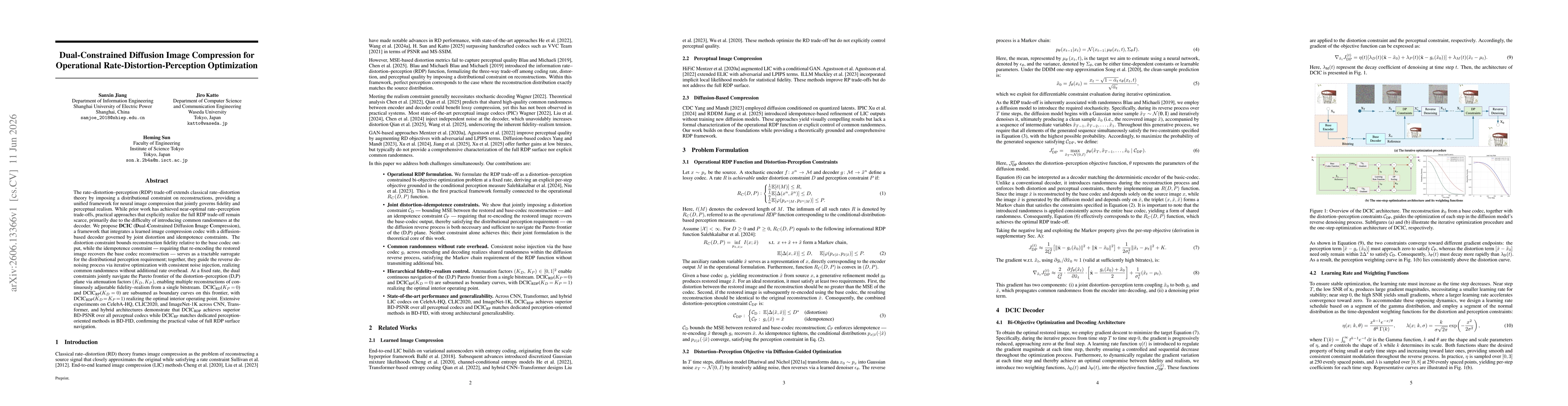 Thumbnail for Dual-Constrained Diffusion Image Compression for Operational Rate-Distortion-Perception Optimization