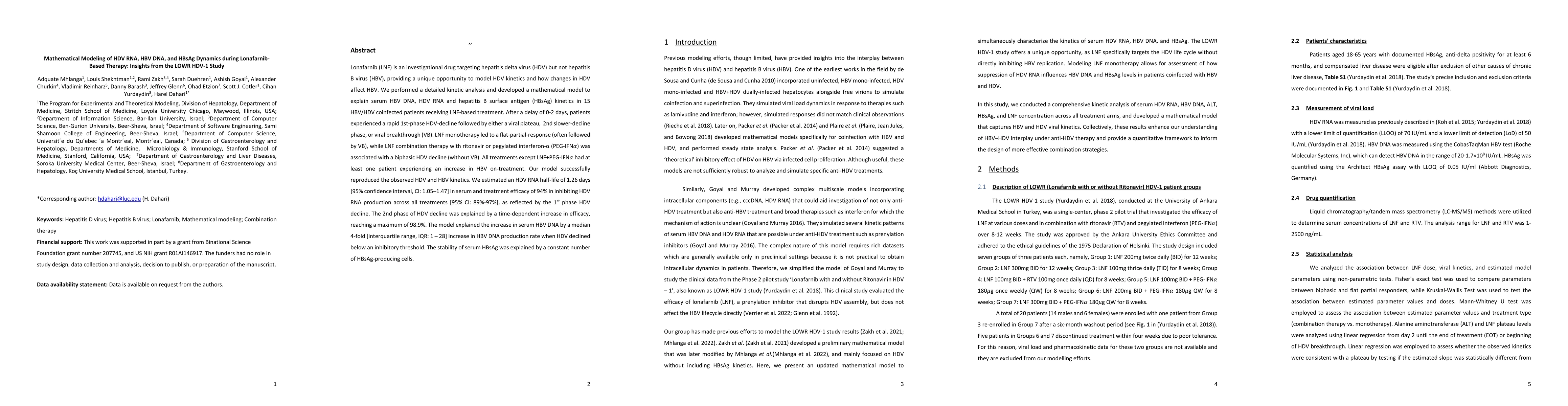 Thumbnail for Mathematical Modeling of HDV RNA, HBV DNA, and HBsAg Dynamics during Lonafarnib-Based Therapy: Insights from the LOWR HDV-1 Study