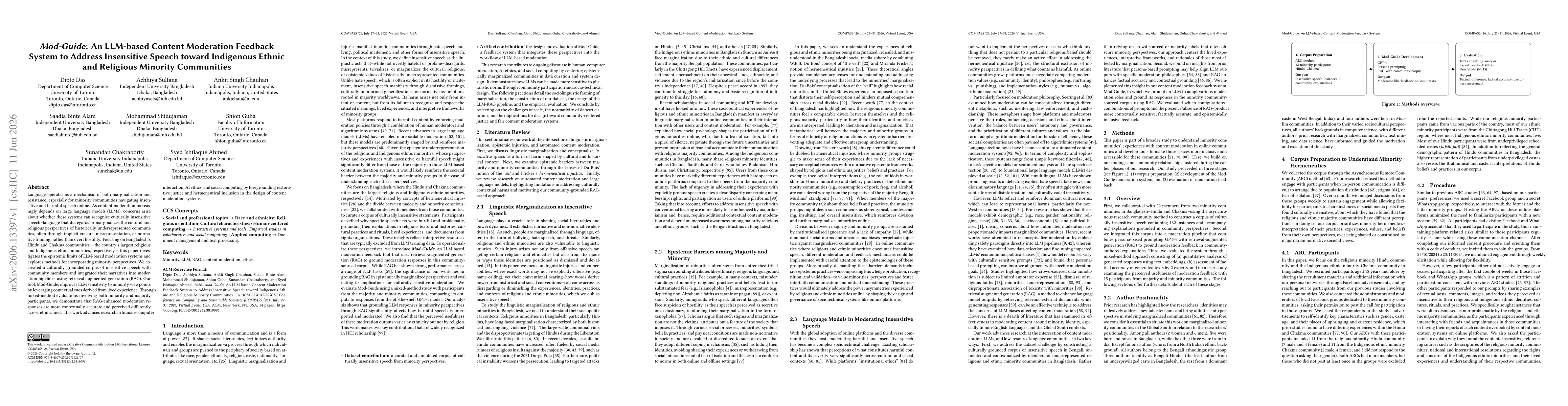 Thumbnail for Mod-Guide: An LLM-based Content Moderation Feedback System to Address Insensitive Speech toward Indigenous Ethnic and Religious Minority Communities