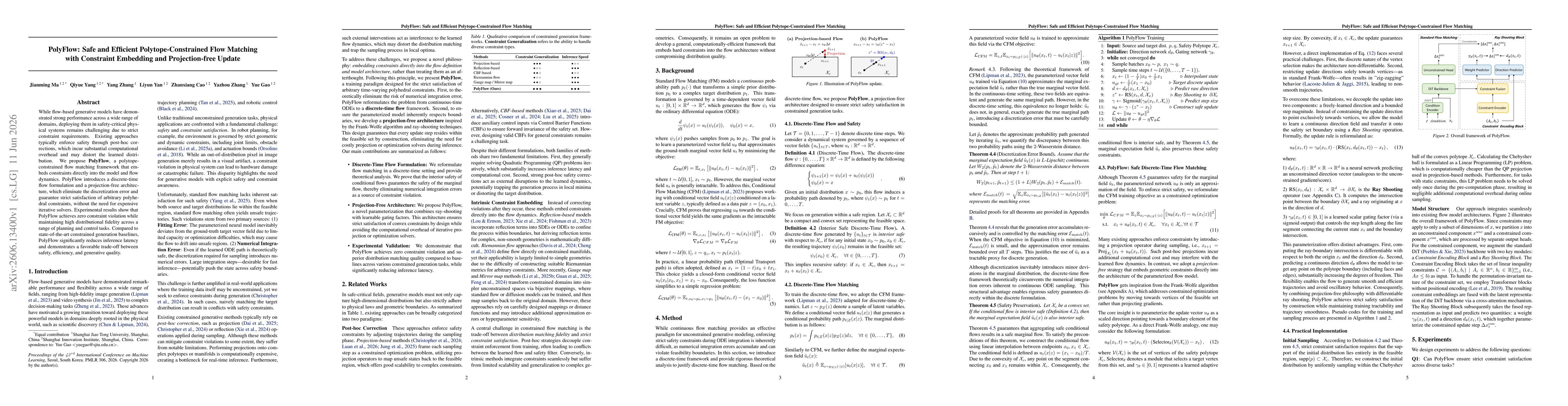 Thumbnail for PolyFlow: Safe and Efficient Polytope-Constrained Flow Matching with Constraint Embedding and Projection-free Update