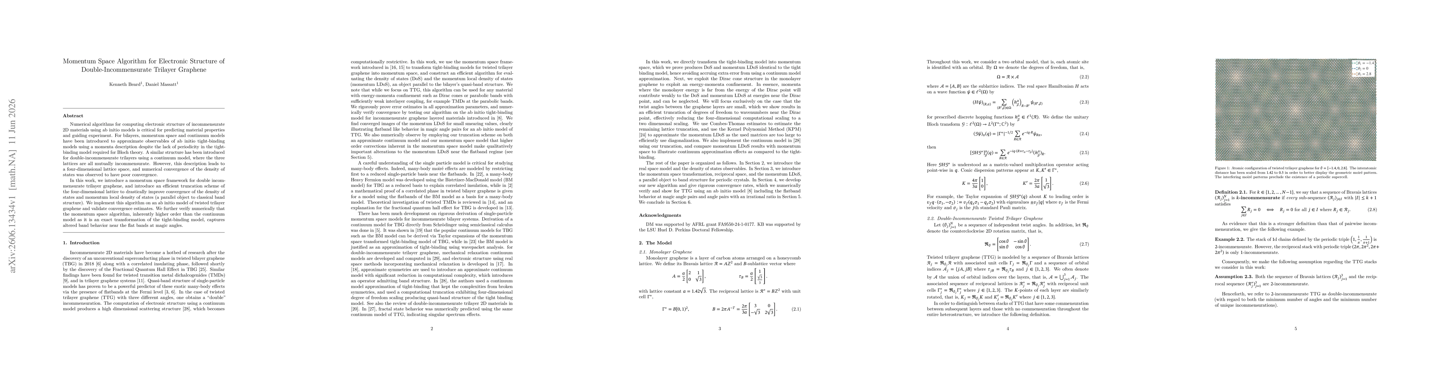 Thumbnail for Momentum Space Algorithm for Electronic Structure of Double-Incommensurate Trilayer Graphene