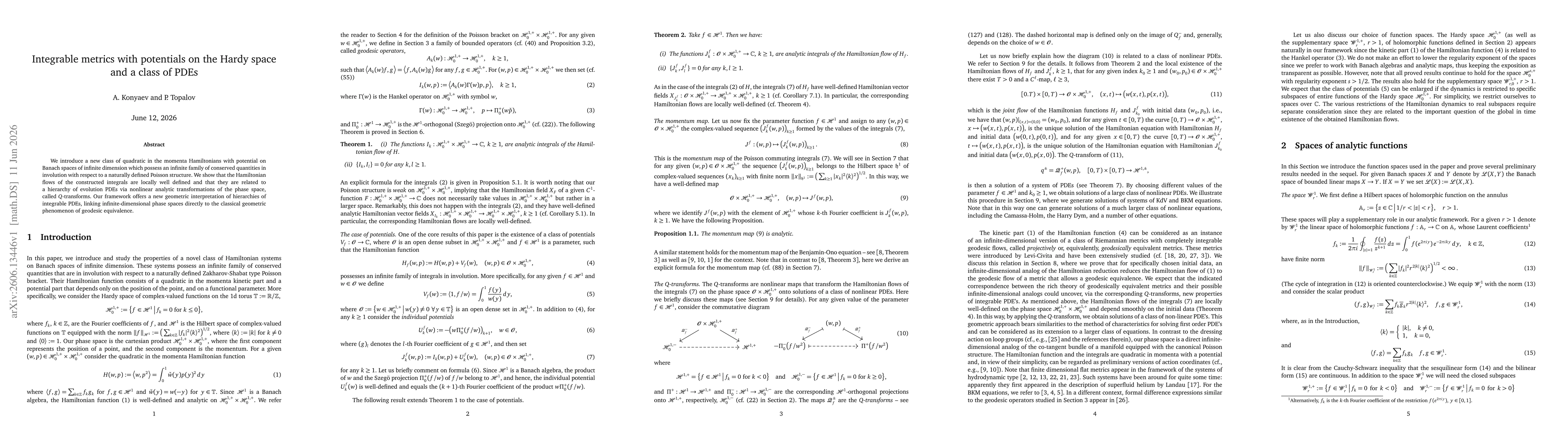 Thumbnail for Integrable metrics with potentials on the Hardy space and a class of PDEs