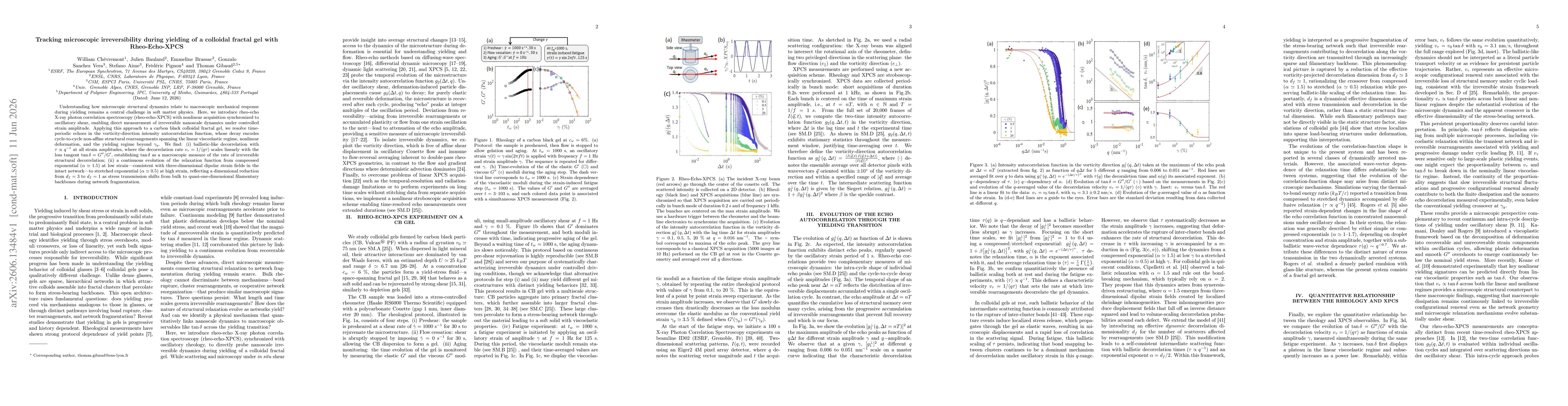 Thumbnail for Tracking microscopic irreversibility during yielding of a colloidal fractal gel with Rheo-Echo-XPCS
