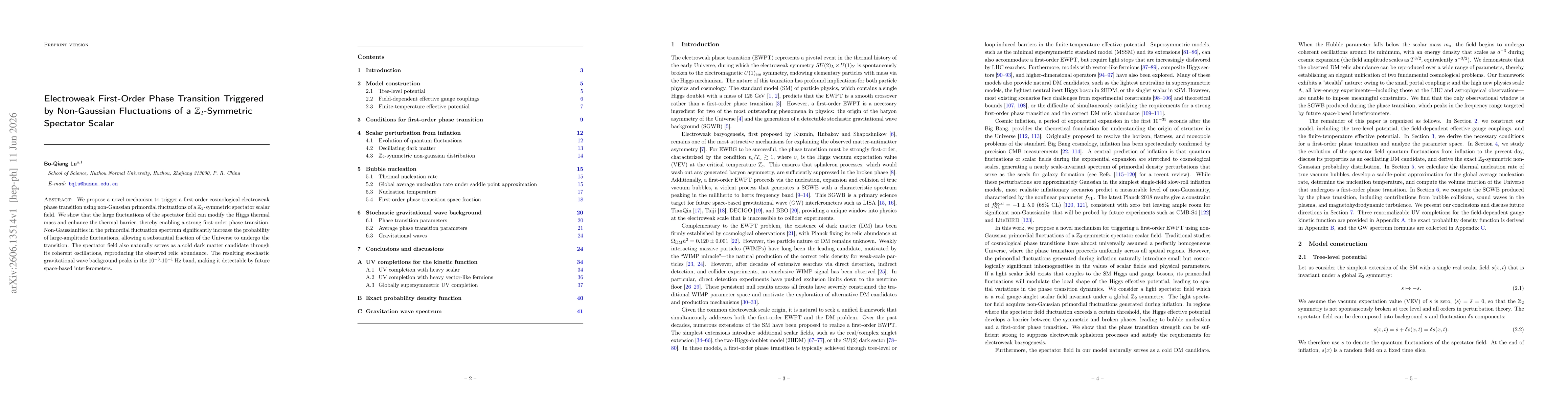 Thumbnail for Electroweak First-Order Phase Transition Triggered by Non-Gaussian Fluctuations of a $\mathbb{Z}_2$-Symmetric Spectator Scalar
