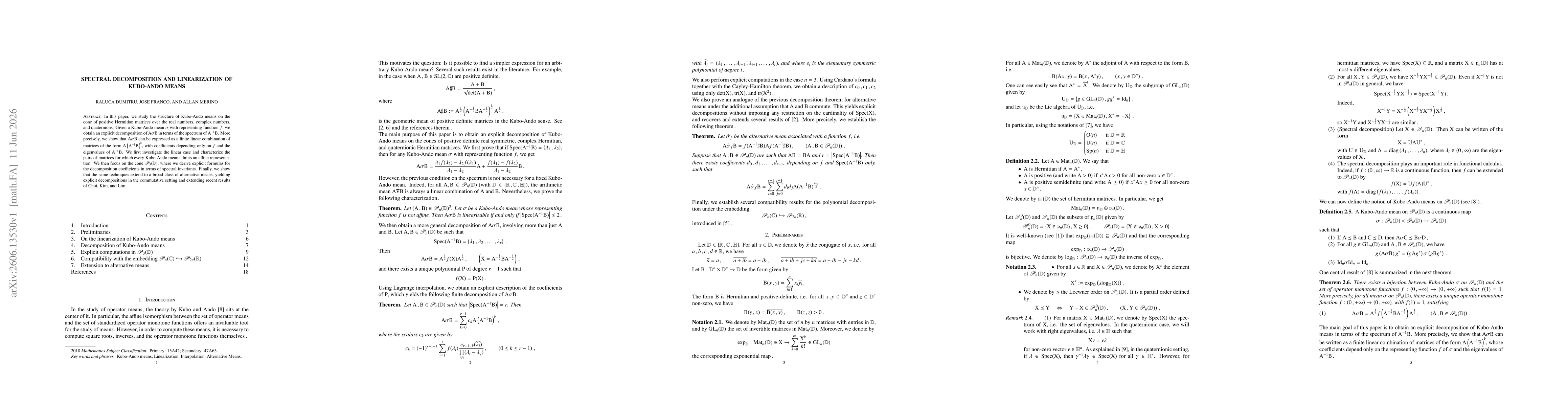 Thumbnail for Spectral Decomposition and Linearization of Kubo-Ando Means