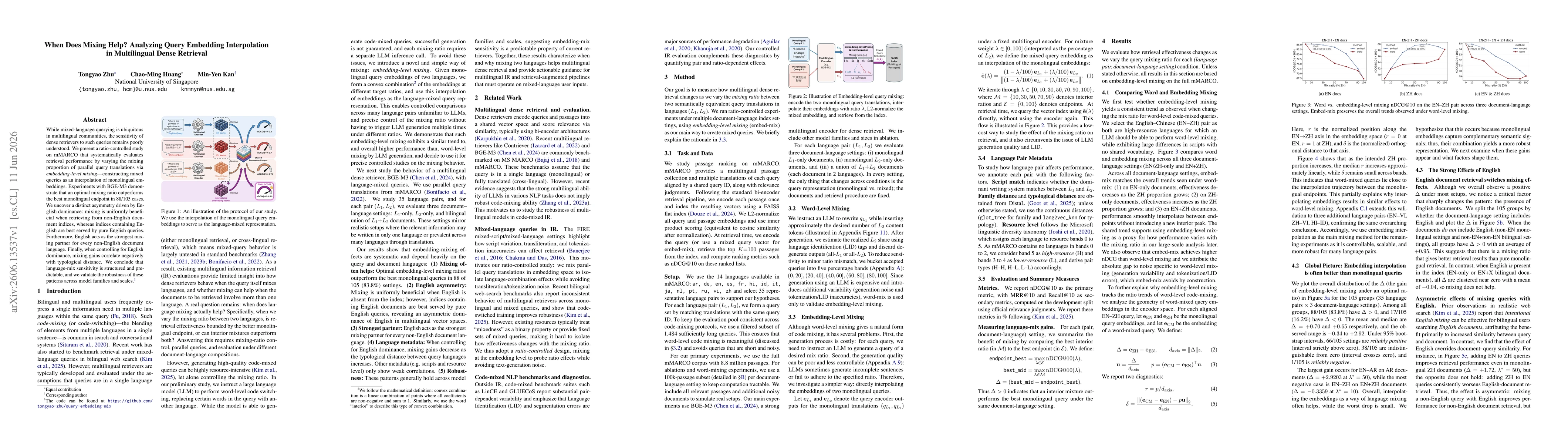 Thumbnail for When Does Mixing Help? Analyzing Query Embedding Interpolation in Multilingual Dense Retrieval