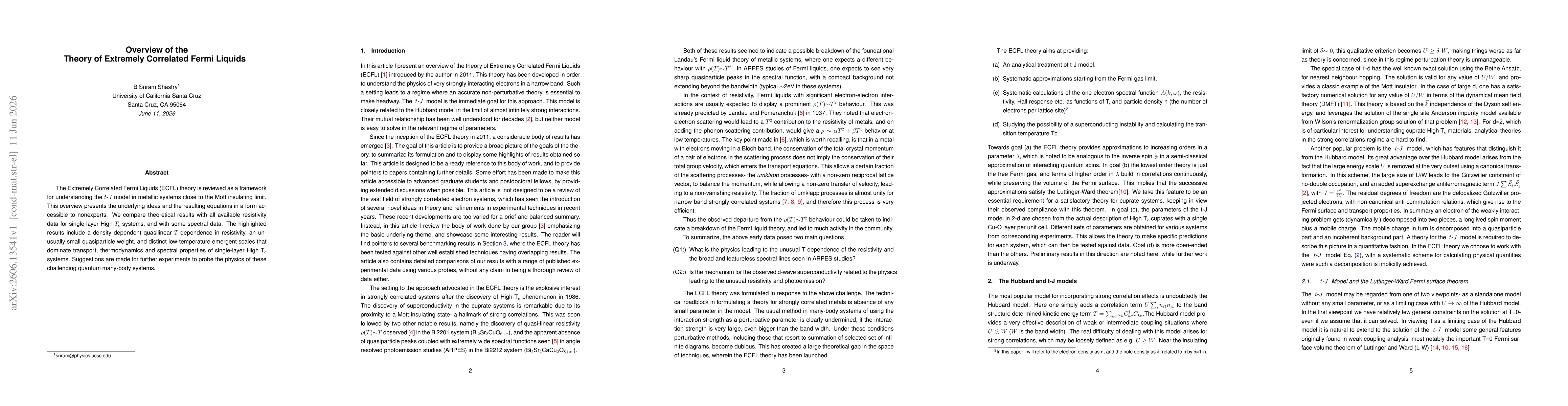 Thumbnail for Overview of the Theory of Extremely Correlated Fermi Liquids