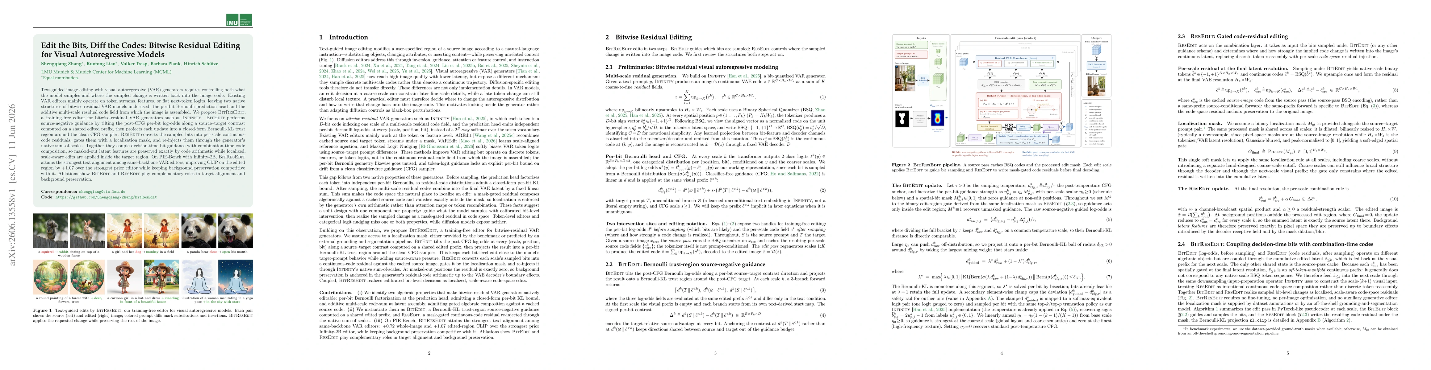 Thumbnail for Edit the Bits, Diff the Codes: Bitwise Residual Editing for Visual Autoregressive Models