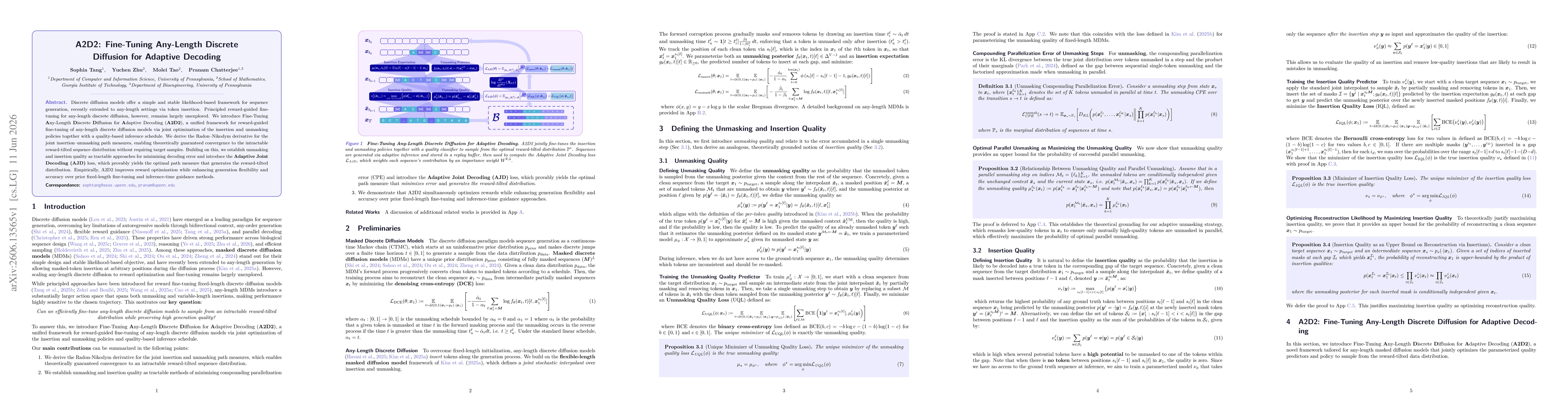 Thumbnail for A2D2: Fine-Tuning Any-Length Discrete Diffusion for Adaptive Decoding