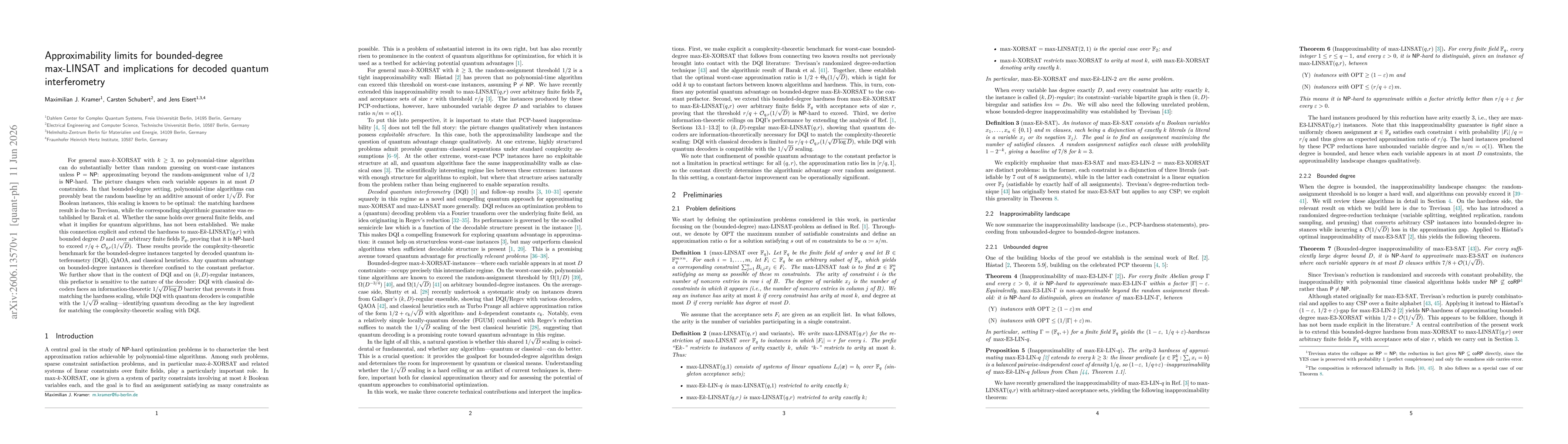 Thumbnail for Approximability limits for bounded-degree max-LINSAT and implications for decoded quantum interferometry