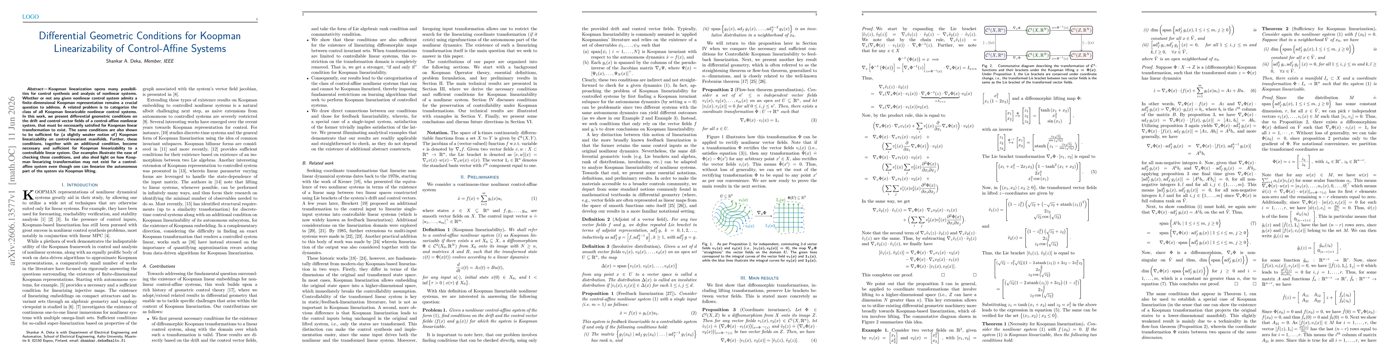 Thumbnail for Differential Geometric Conditions for Koopman Linearizability of Control-Affine Systems