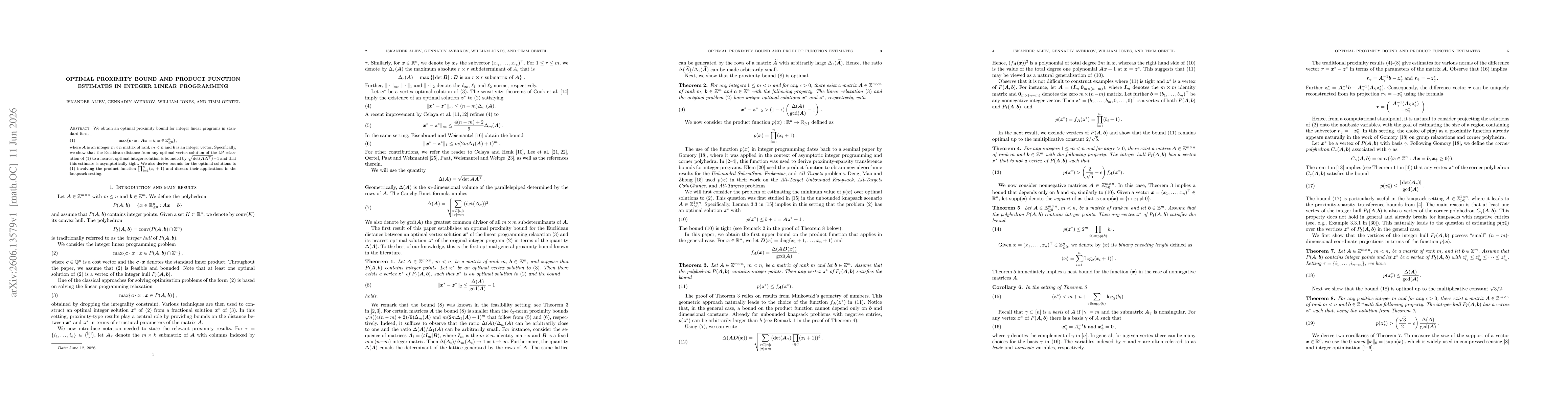 Thumbnail for Optimal Proximity Bound and Product Function Estimates in Integer Linear Programming