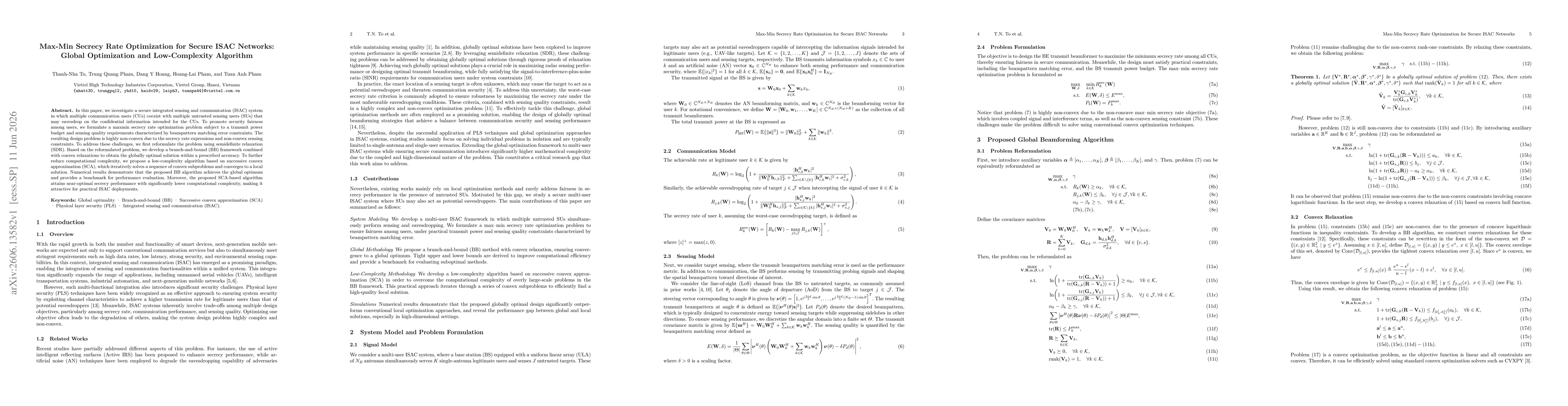 Thumbnail for Max-Min Secrecy Rate Optimization for Secure ISAC Networks: Global Optimization and Low-Complexity Algorithm