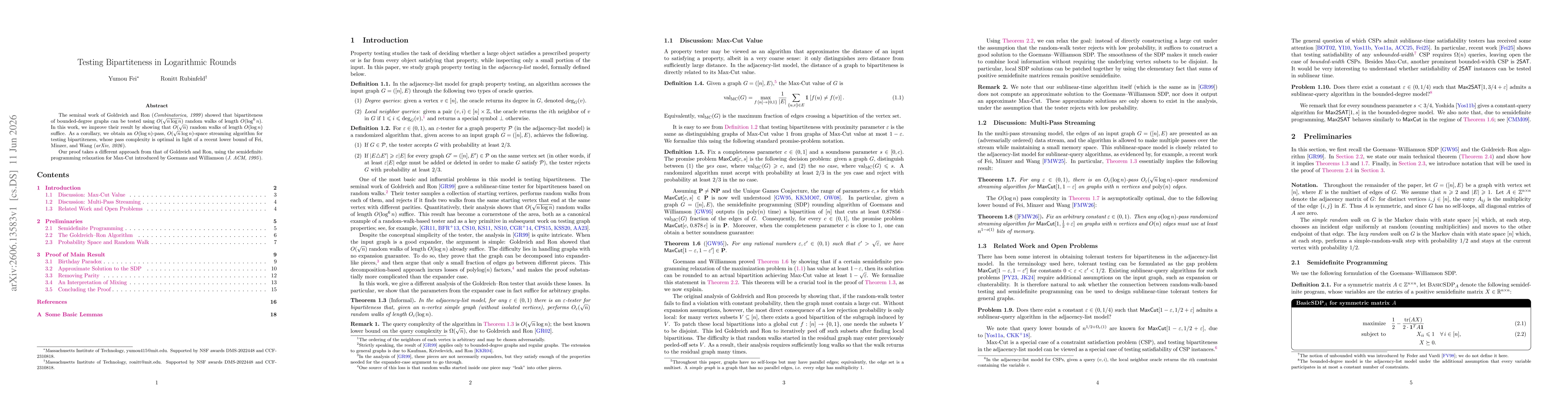Thumbnail for Testing Bipartiteness in Logarithmic Rounds
