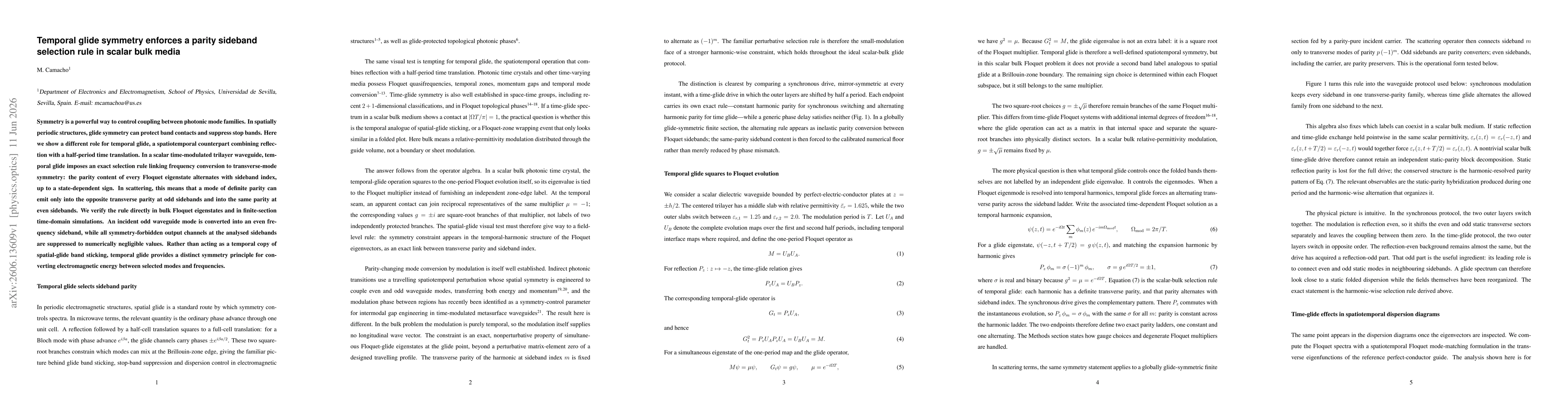 Thumbnail for Temporal glide symmetry enforces a parity sideband selection rule in scalar bulk media