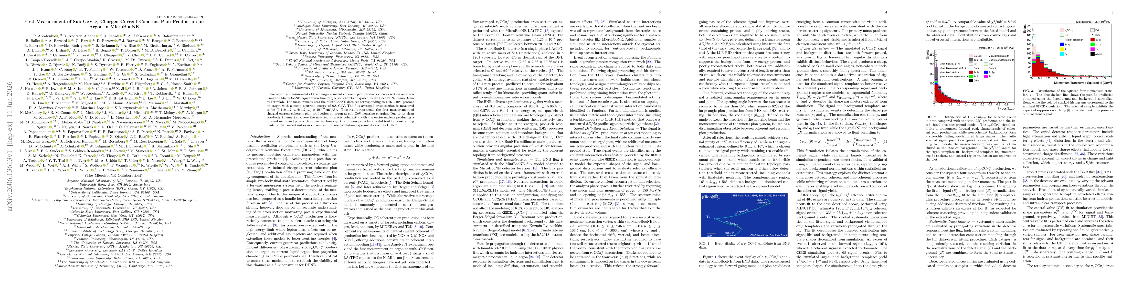 Thumbnail for First Measurement of Sub-GeV $ν_μ$ Charged-Current Coherent Pion Production on Argon in MicroBooNE