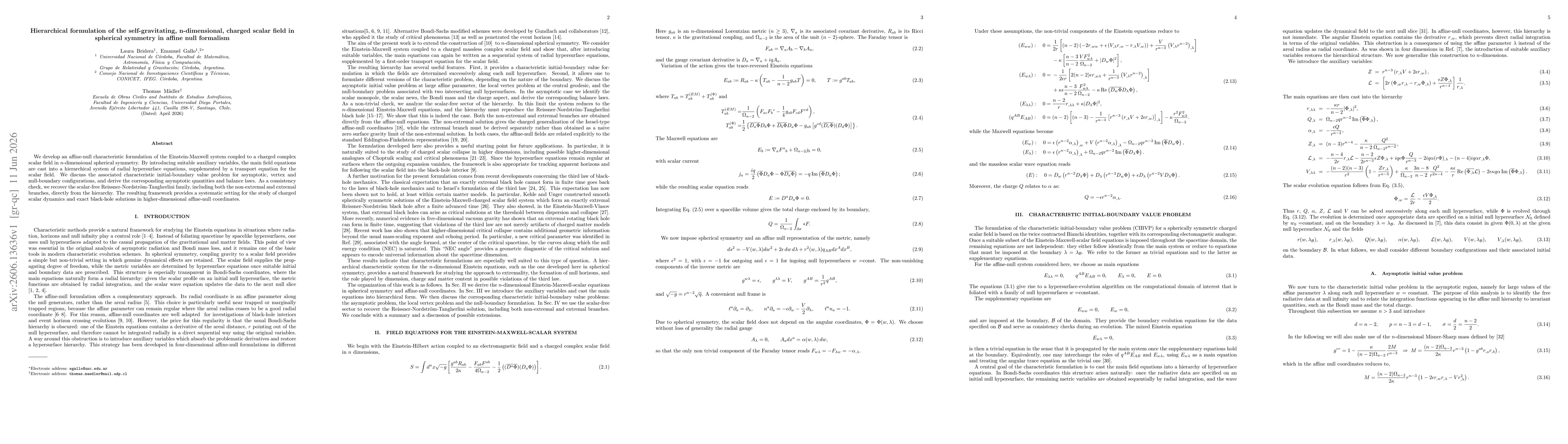 Thumbnail for Hierarchical formulation of the self-gravitating, n-dimensional, charged scalar field in spherical symmetry in affine null formalism