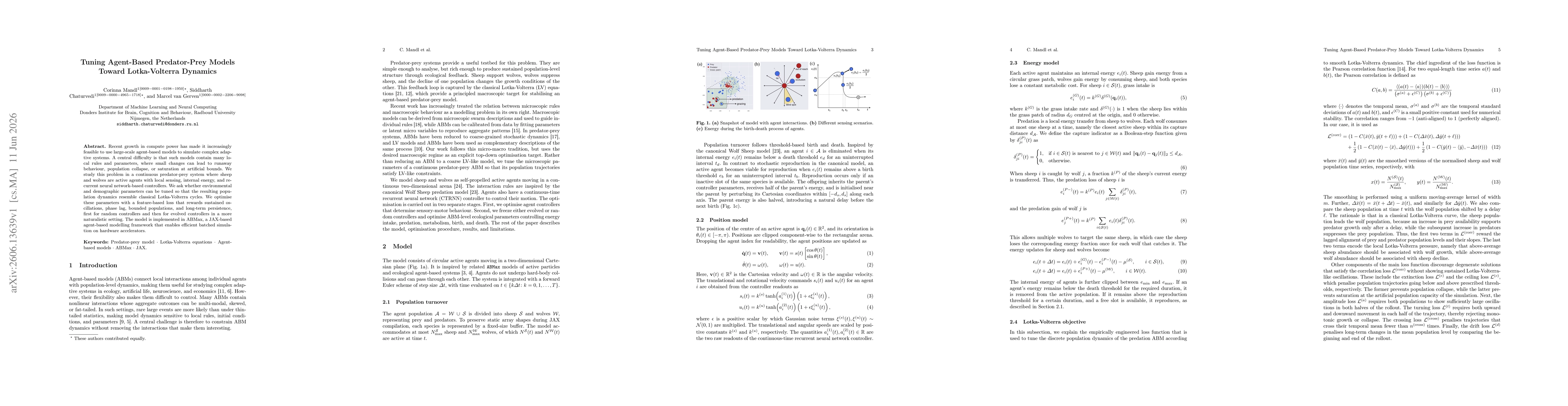 Thumbnail for Tuning Agent-Based Predator-Prey Models Toward Lotka-Volterra Dynamics