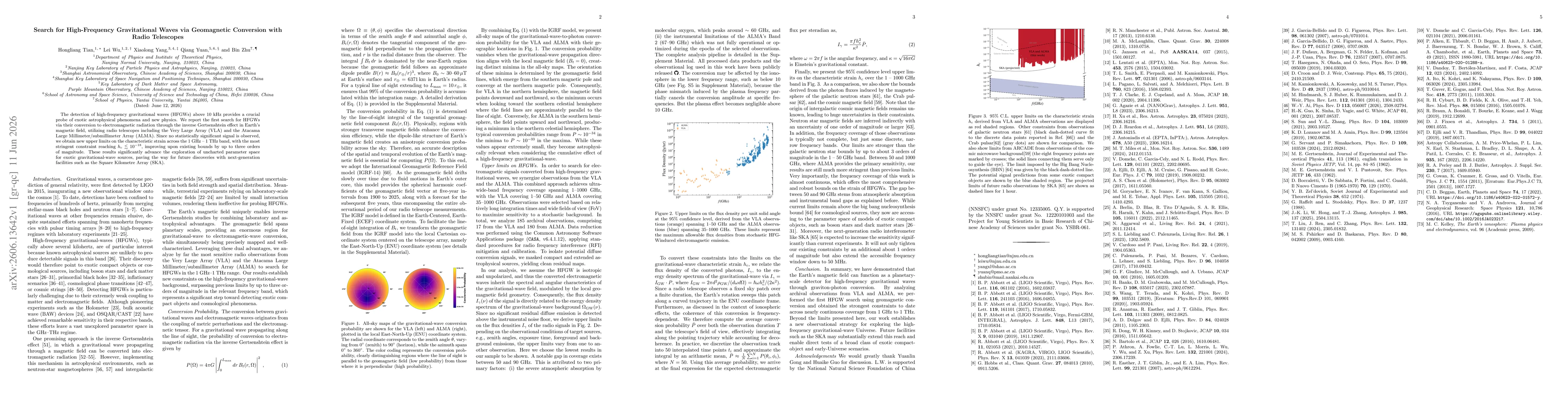 Thumbnail for Search for High-Frequency Gravitational Waves via Geomagnetic Conversion with Radio Telescopes