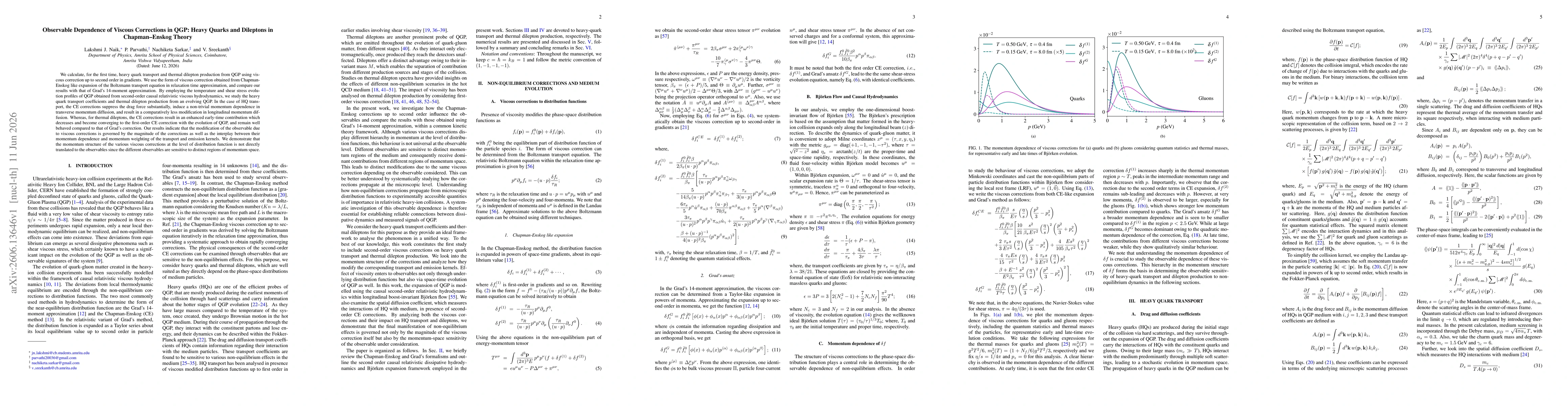 Thumbnail for Observable Dependence of Viscous Corrections in QGP: Heavy Quarks and Dileptons in Chapman--Enskog Theory