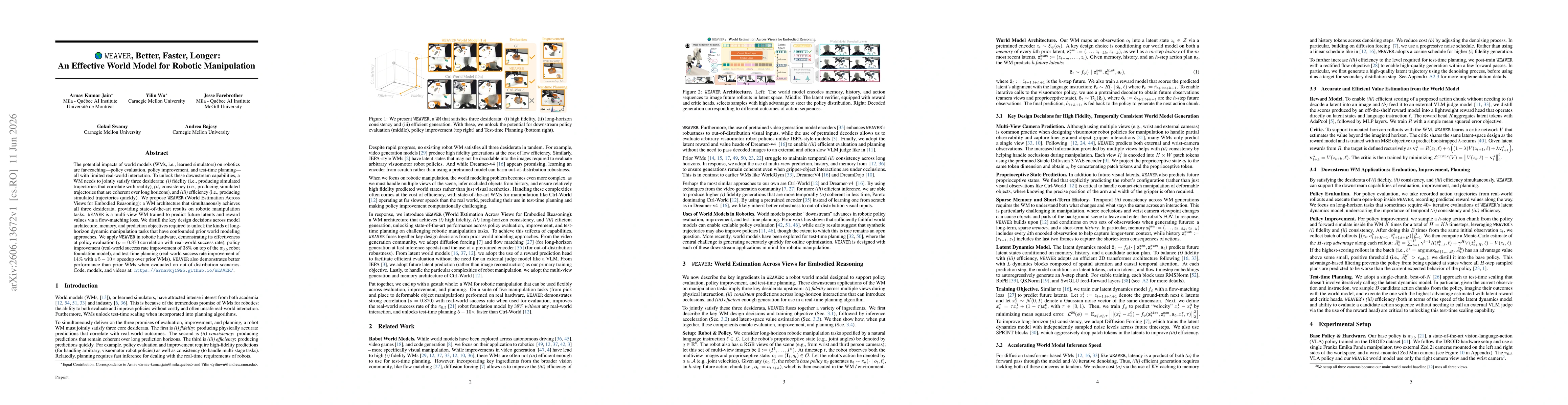 Thumbnail for $\texttt{WEAVER}$, Better, Faster, Longer: An Effective World Model for Robotic Manipulation