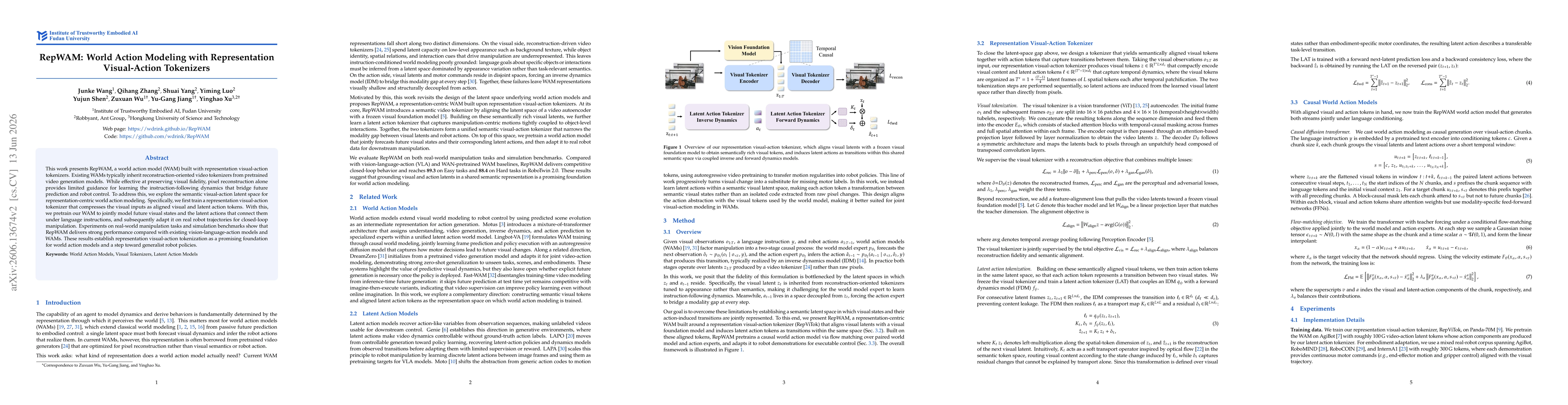 Thumbnail for RepWAM: World Action Modeling with Representation Visual-Action Tokenizers