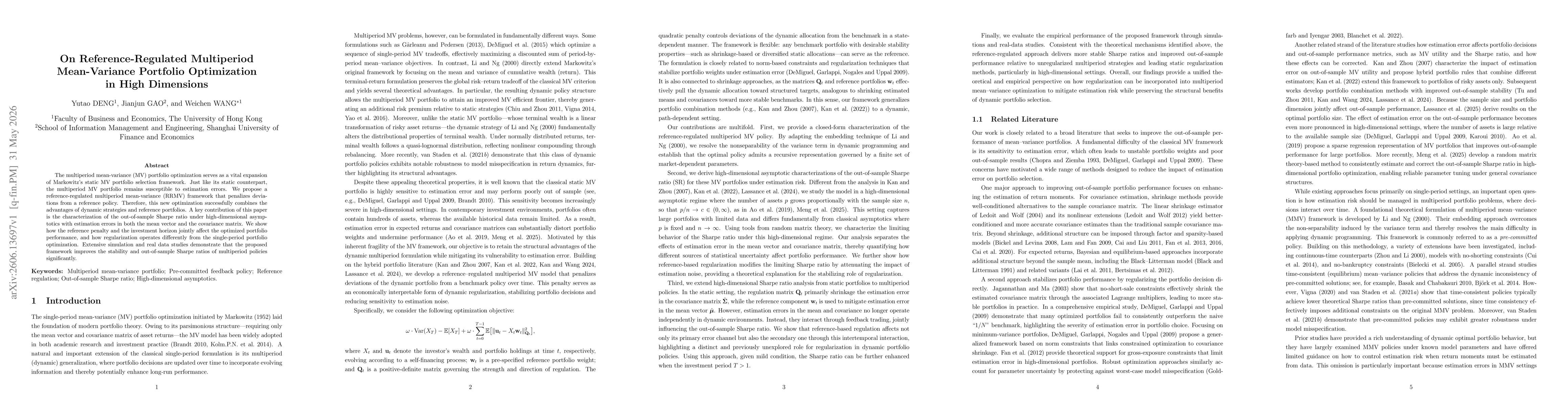 Thumbnail for On Reference-Regulated Multiperiod Mean-Variance Portfolio Optimization in High Dimensions