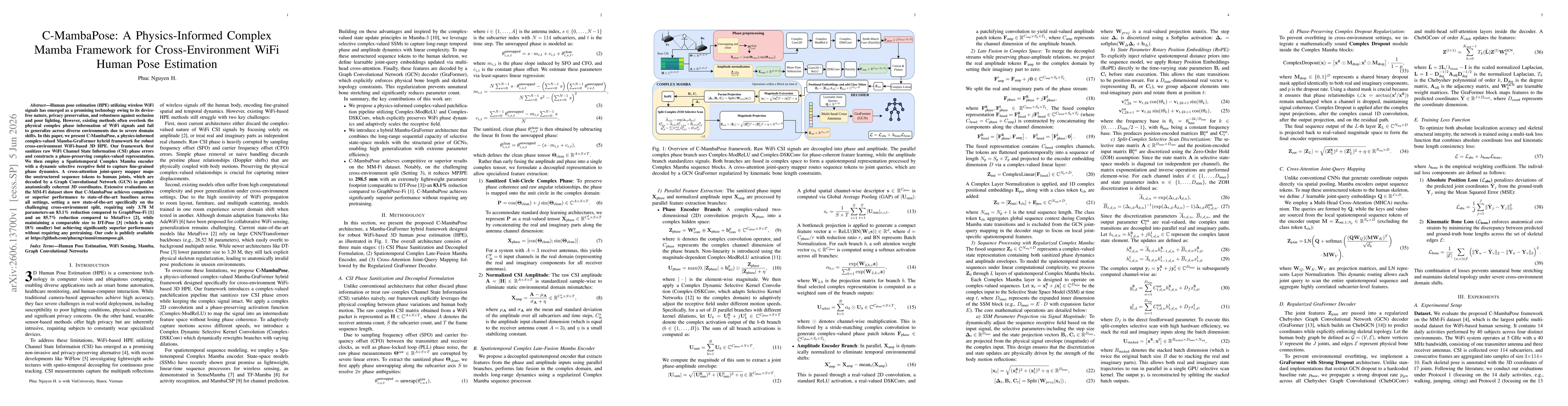 Thumbnail for C-MambaPose: A Physics-Informed Complex Mamba Framework for Cross-Environment WiFi Human Pose Estimation