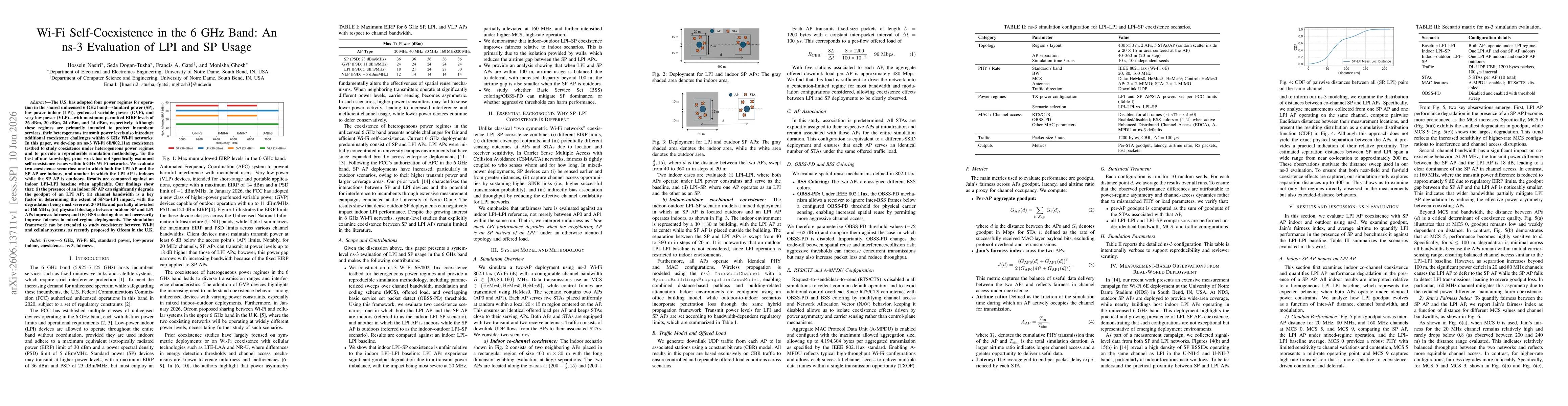 Thumbnail for Wi-Fi Self-Coexistence in the 6 GHz Band: An ns-3 Evaluation of LPI and SP Usage