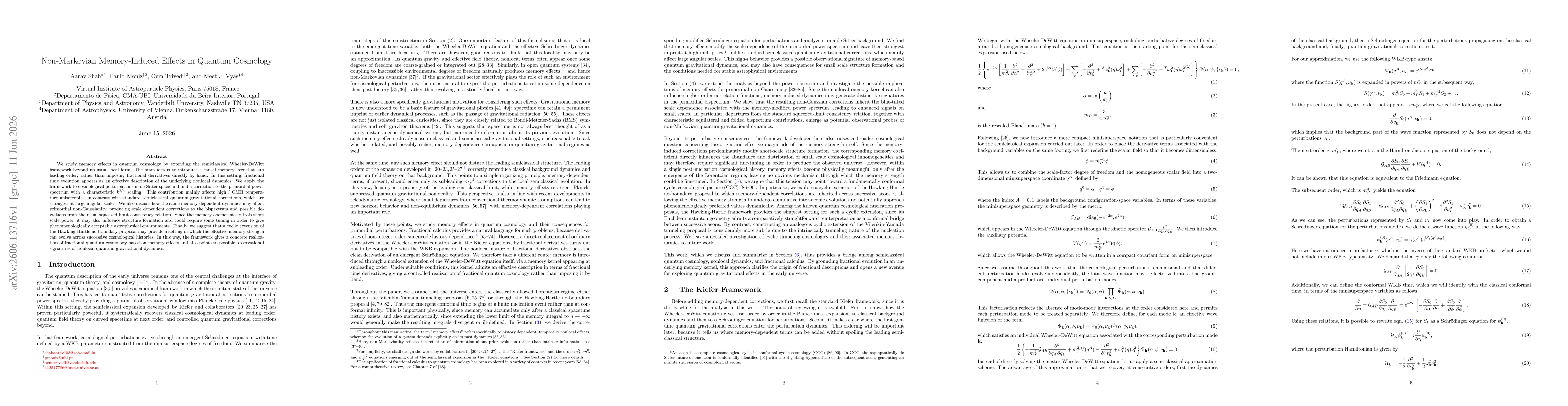 Thumbnail for Non-Markovian Memory-Induced Effects in Quantum Cosmology