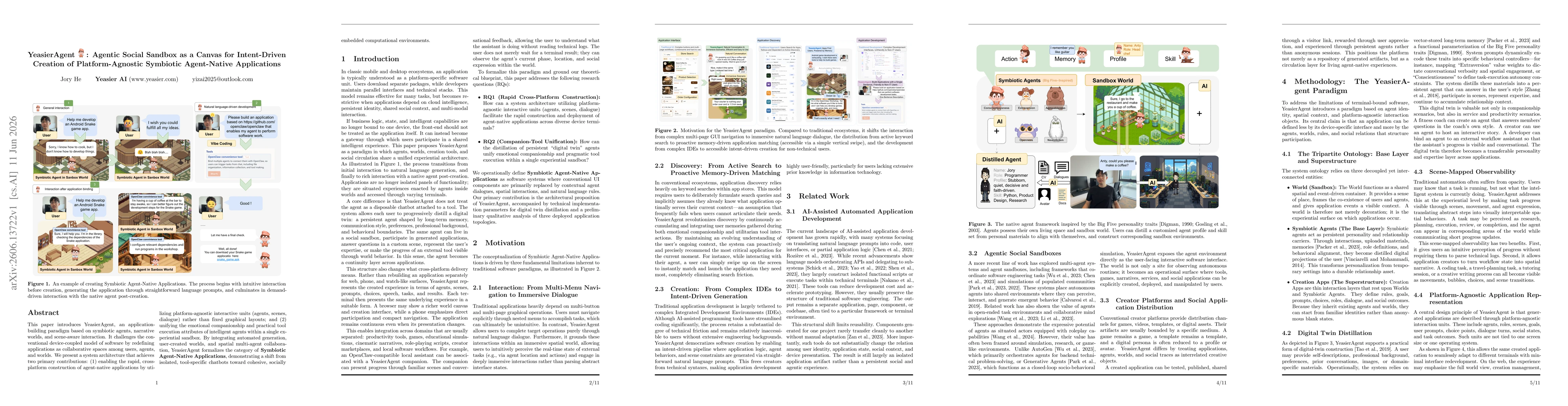 Thumbnail for YeasierAgent: Agentic Social Sandbox as a Canvas for Intent-Driven Creation of Platform-Agnostic Symbiotic Agent-Native Applications