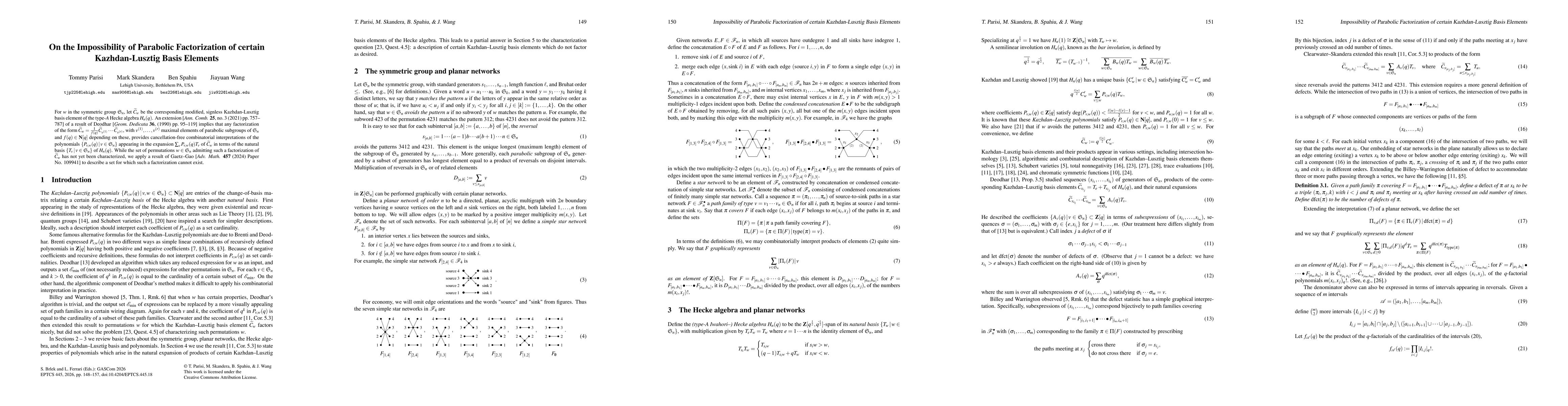 Thumbnail for On the Impossibility of Parabolic Factorization of certain Kazhdan-Lusztig Basis Elements