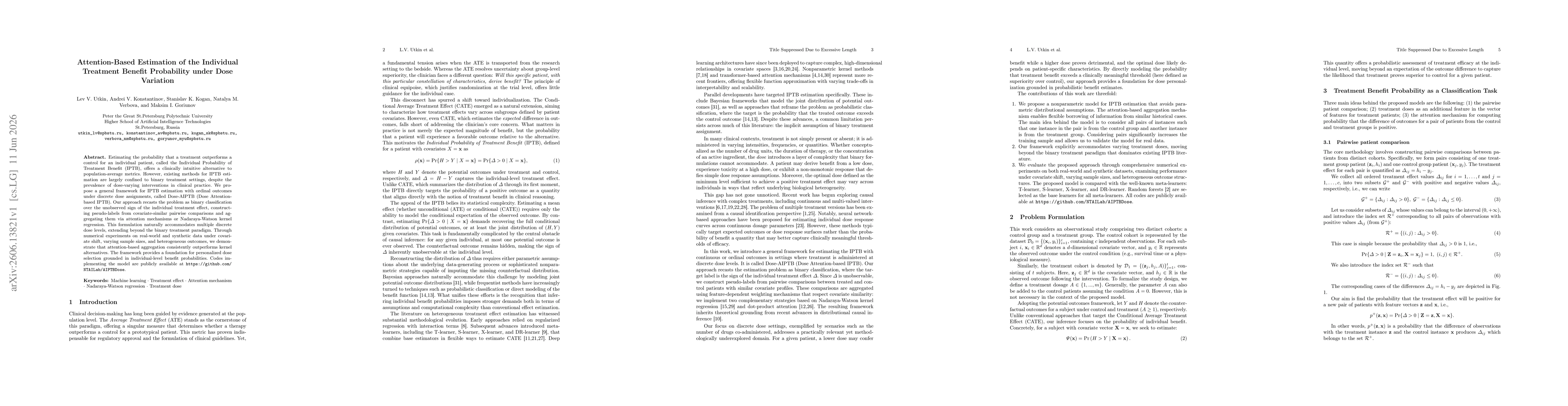 Thumbnail for Attention-Based Estimation of the Individual Treatment Benefit Probability under Dose Variation
