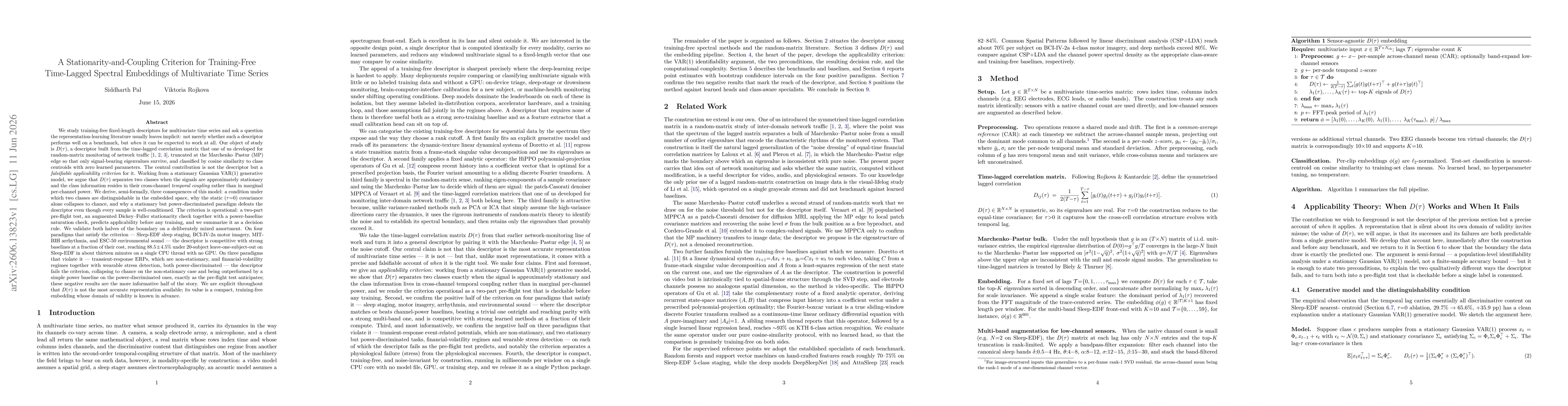 Thumbnail for A Stationarity-and-Coupling Criterion for Training-Free Time-Lagged Spectral Embeddings of Multivariate Time Series