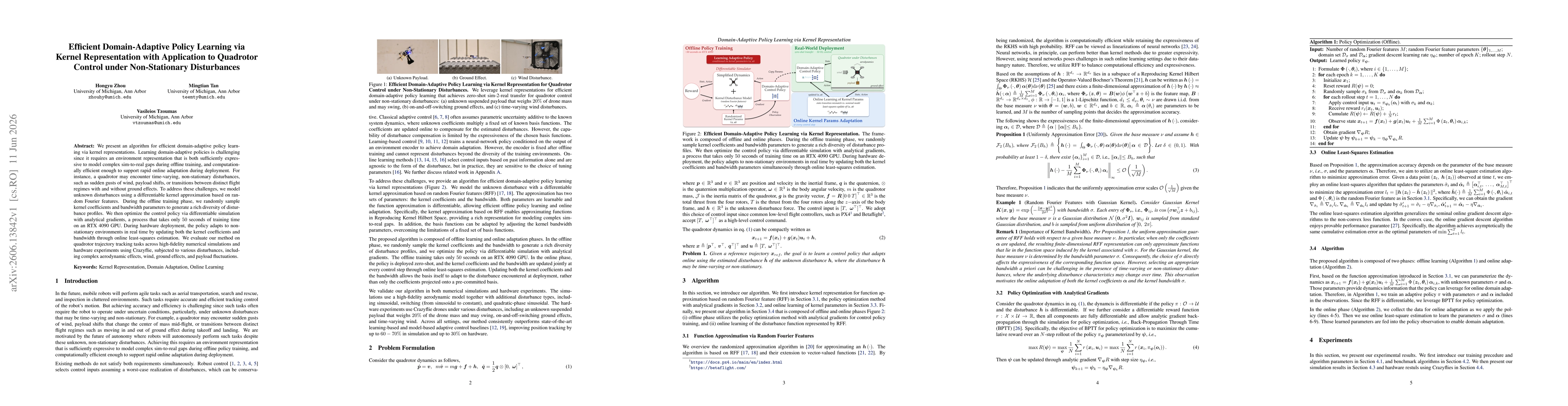 Thumbnail for Efficient Domain-Adaptive Policy Learning via Kernel Representation with Application to Quadrotor Control under Non-Stationary Disturbances